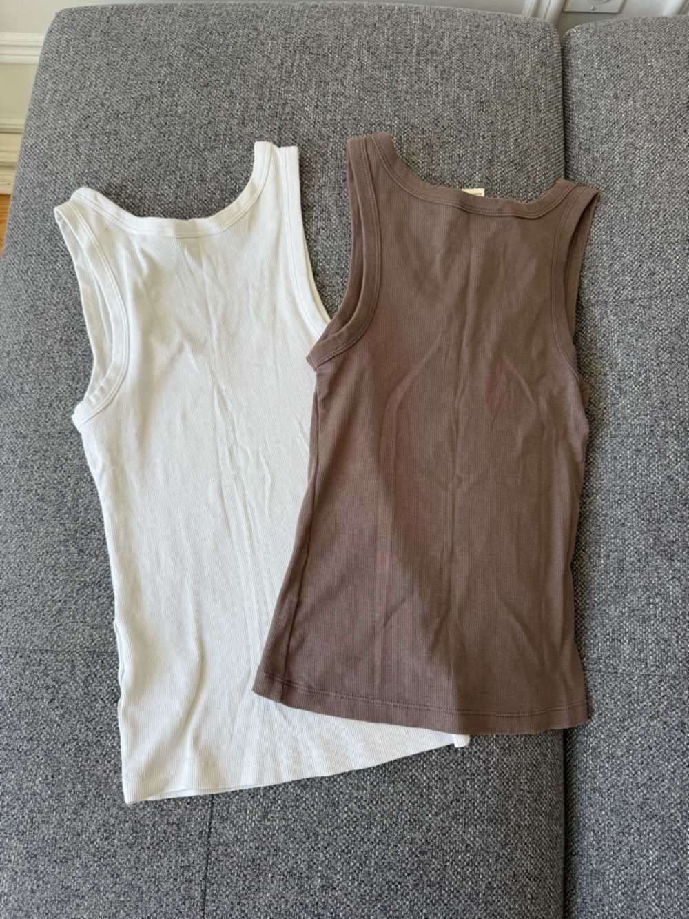 H&M Classic Ribbed Tank Tops - White & Brown - Picture 2 of 5